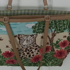 $100 NWT!  Exquisite Tote w/Sparkly Flowers & Leopard